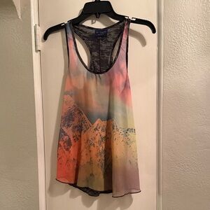 The Classic Multicolor Mountain Print Racerback Tank Top - Pink/Orange/Blue